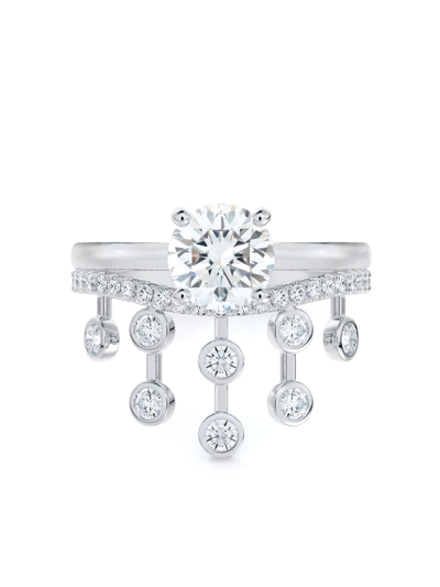 DE BEERS JEWELLERS PLATINUM DEWDROP DIAMOND CROWN RING 