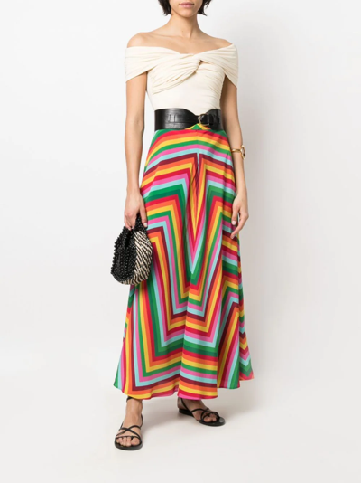 Shop Valentino High-waisted Striped Maxi Skirt In Rot