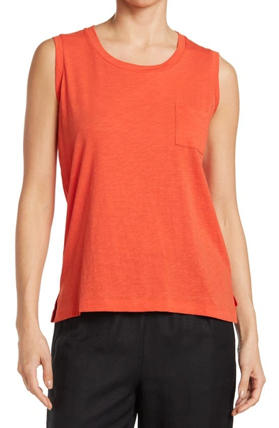 Shop Madewell Whisper Cotton Crewneck Pocket Muscle Tank In Bright Poppy