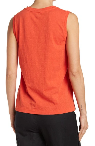 Shop Madewell Whisper Cotton Crewneck Pocket Muscle Tank In Bright Poppy