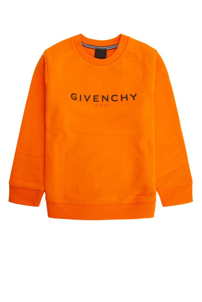 Shop Givenchy Kids Logo Printed Crewneck Sweatshirt In Orange