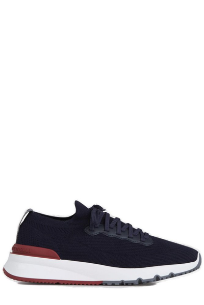 Shop Brunello Cucinelli Knitted Running Sneakers In Navy