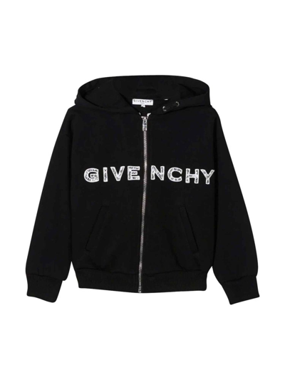 Shop Givenchy Kids Logo Embellished Hooded Bomber Jacket In Black