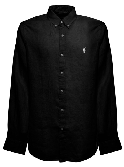 Shop Polo Ralph Lauren Logo Embroidered Poplin Shirt In Black