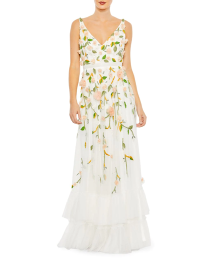 Shop Mac Duggal Women's Embellished A-line Gown In White Multi