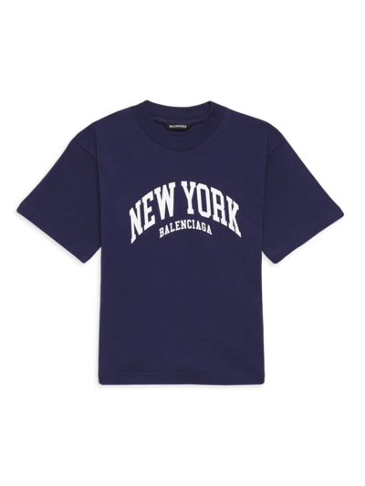 Shop Balenciaga Little Boy's & Boy's New York T-shirt In Marine Blue