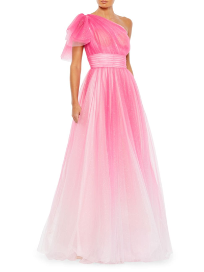 Shop Mac Duggal Women's Ieena Asymmetric Degradé Fit & Flare Ball Gown In Hot Pink