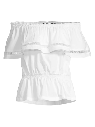 Shop Donna Karan Women's Lace-inset Cotton Peplum Top In White