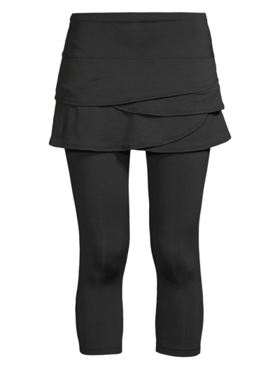 Shop Lucky In Love Women's Scalloped 2-piece Capri Legging Set In Black