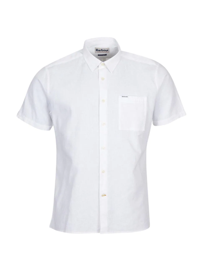 Shop Barbour Men's Nelson Linen-blend Short-sleeve Shirt In White