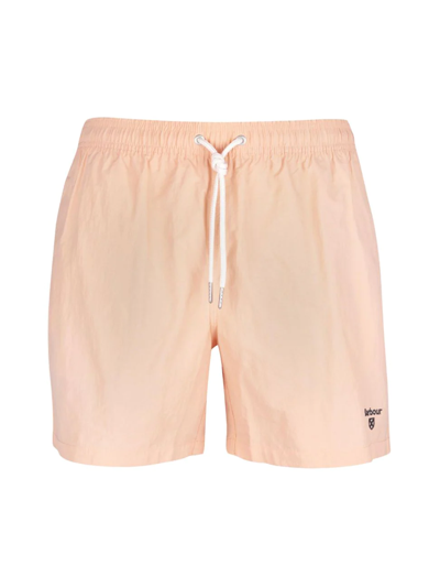 Shop Barbour Men's Essential 5-inch Logo Swim Shorts In Coral Sands