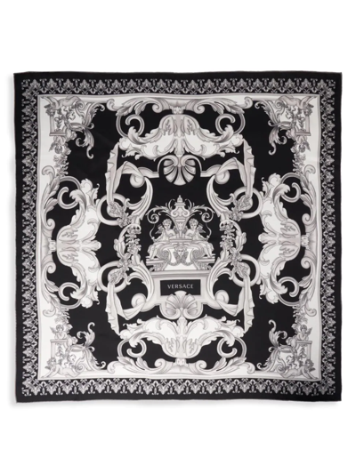 Shop Versace Women's Baroque Print Silk Foulard In Black White