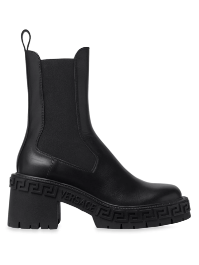Shop Versace Women's Leather Chelsea Boots In Black