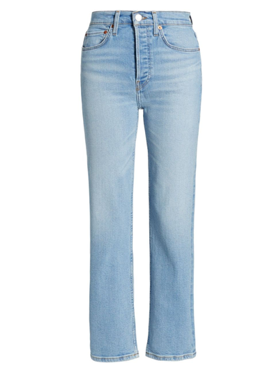 Shop Re/done Women's 70s Stove Pipe High-rise Stretch Straight Crop Jeans In River Fade