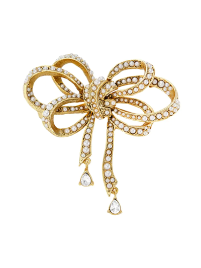 Shop Oscar De La Renta Women's 14k Gold-plated, Crystal Glass & Faux Pearl Bow Brooch
