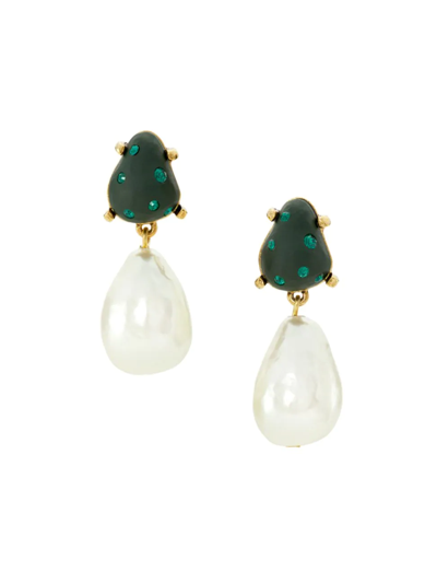 Shop Oscar De La Renta Women's Candy 14k Gold-plated, Resin, Crystal Glass & Faux Pearl Earrings In Ever Green