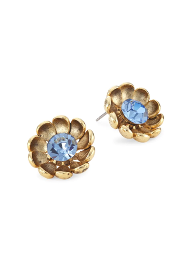 Shop Oscar De La Renta Women's 14k Gold-plated & Glass Crystal Flower Earrings In Sapphire