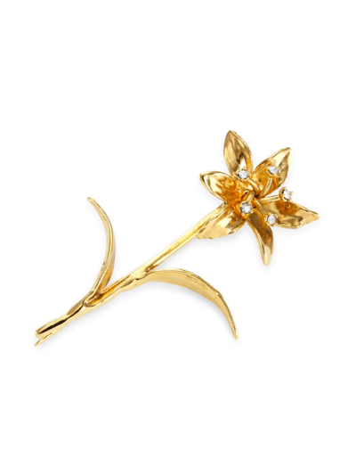 Shop Oscar De La Renta Lirium 14k-gold-plated & Crystal Strass Brooch