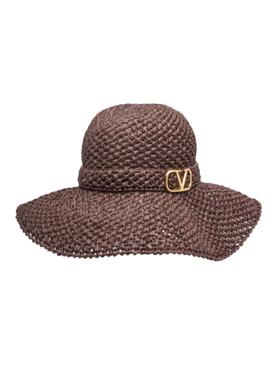 Shop Valentino Women's Vlogo Crochet Fedora In Brown