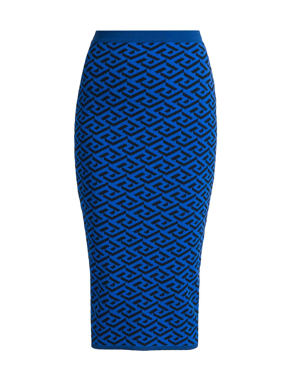 Shop Versace Women's Greca Signature Midi-skirt In Blue