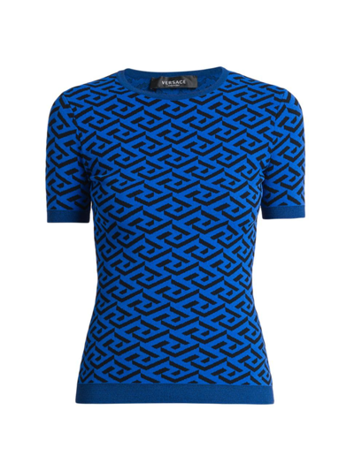 Shop Versace Women's Greca Signature Jacquard T-shirt In Blue