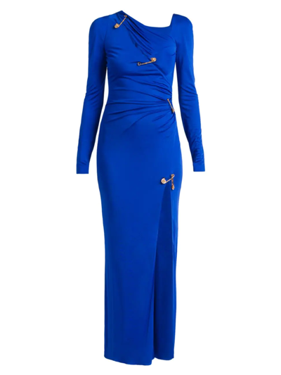 Shop Versace Women's Safety Pin Gown In Lapis