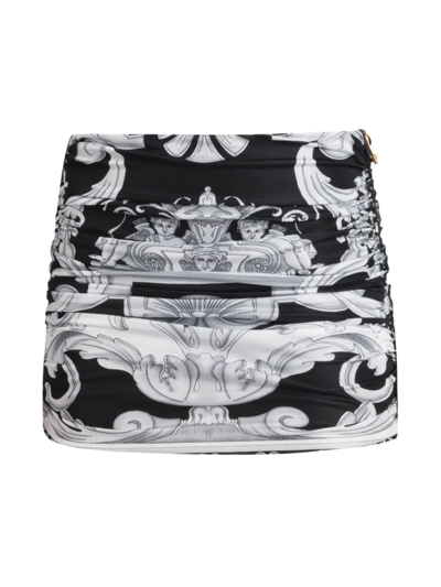 Shop Versace Women's Silver Baroque Mini Skirt In Black White