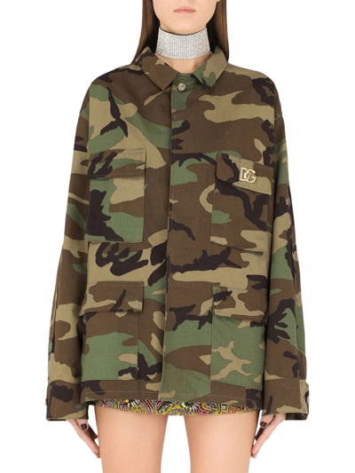 Shop Dolce & Gabbana Logo-plaque Military Jacket In Multicolour