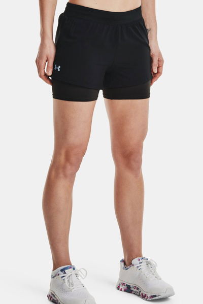 Shop Under Armour Iso-chill Run 2-in-1 Shorts In Black