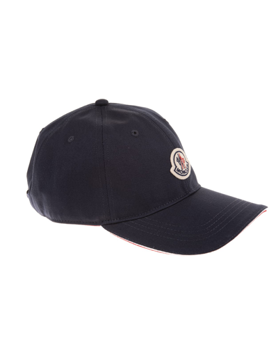 Shop Moncler Man Navy Blue Baseball Cap With Logo In Blu Navy