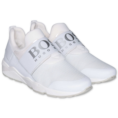 Shop Hugo Boss Sneakers Bianche In Tessuto Non Tessuto In Bianco