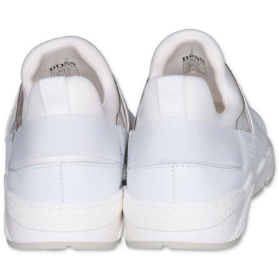 Shop Hugo Boss Sneakers Bianche In Tessuto Non Tessuto In Bianco