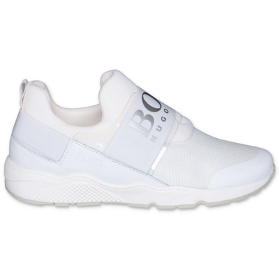 Shop Hugo Boss Sneakers Bianche In Tessuto Non Tessuto In Bianco