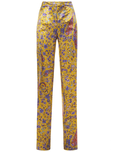 Etro Floral-print Flared Trousers In Yellow