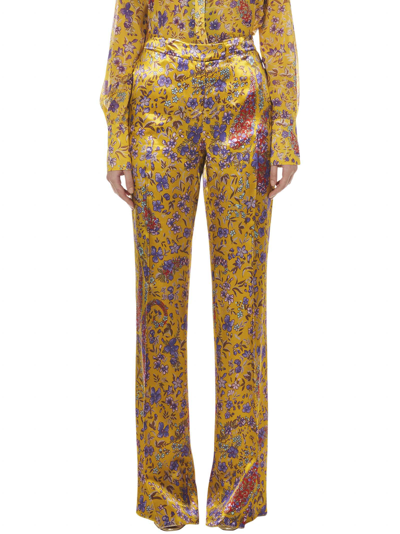Etro Floral-print Flared Trousers In Yellow