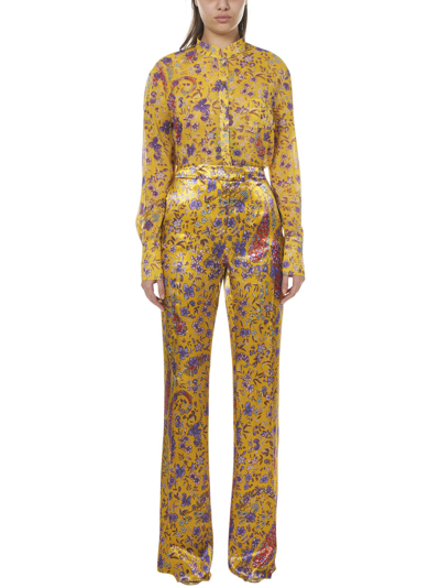 Etro Floral-print Flared Trousers In Yellow