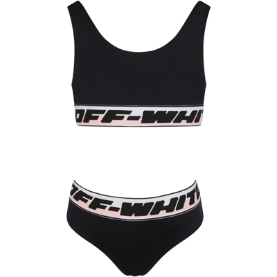 Shop Off-white Black Swimsuit For Girl With Logos