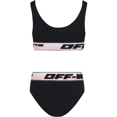 Shop Off-white Black Swimsuit For Girl With Logos