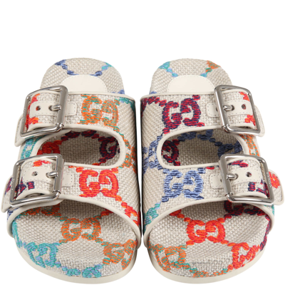Shop Gucci Beige Sandals For Kids With Iconic Gg In Multicolor