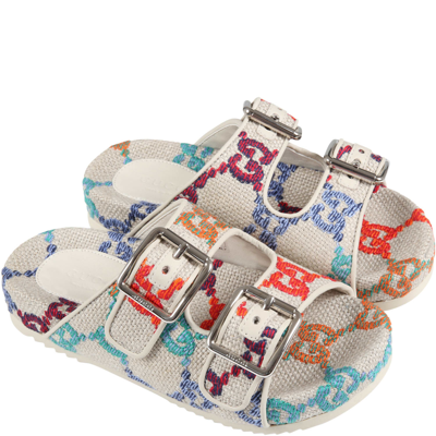 Shop Gucci Beige Sandals For Kids With Iconic Gg In Multicolor