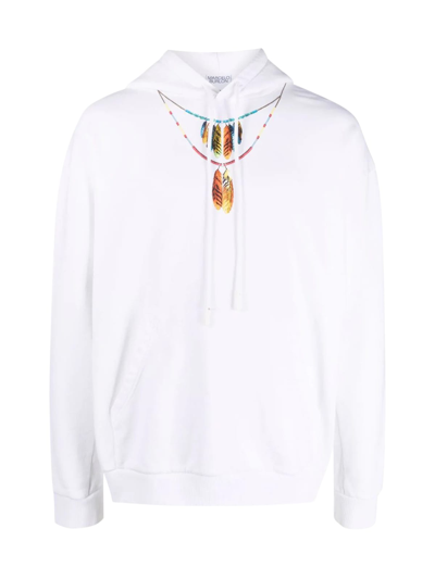 Shop Marcelo Burlon County Of Milan Feathers Necklace Over Hoodie In White Red