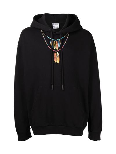 Shop Marcelo Burlon County Of Milan Feathers Necklace Over Hoodie In Black Red