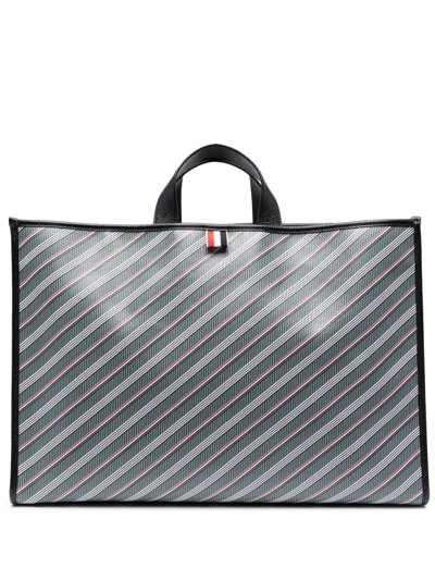 Thom Browne Monogram Coated Tote Bag In Grey