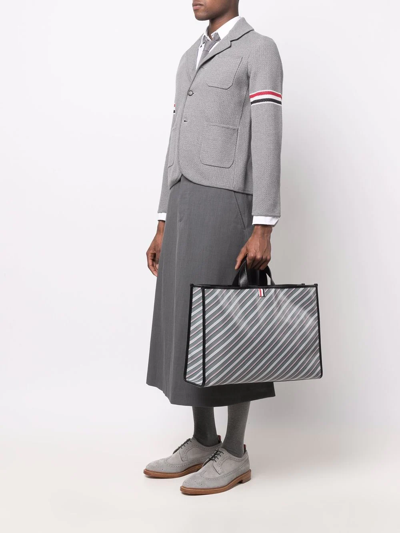 Shop Thom Browne Monogram Coated Tote Bag In Grey