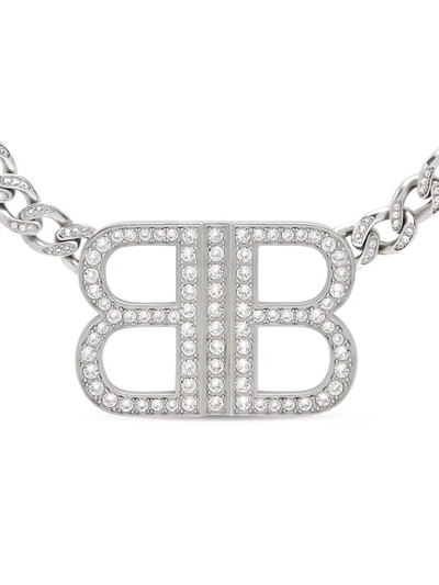 Shop Balenciaga Bb 2.0 Crystal-embellished Necklace In Silber