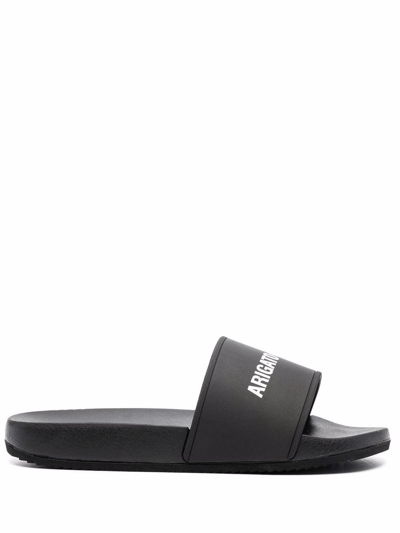 Shop Axel Arigato Logo-print Slides In Schwarz