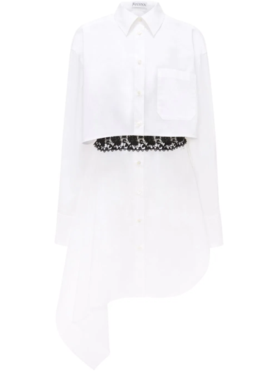 Shop Jw Anderson Lace-insert Shirt Dress In White