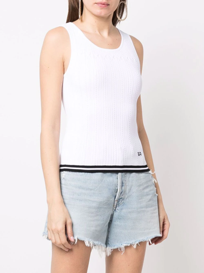 Shop Sonia Rykiel Logo-embroidered Pointelle-knit Tank Top In Weiss