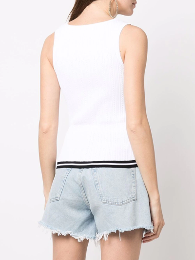 Shop Sonia Rykiel Logo-embroidered Pointelle-knit Tank Top In Weiss