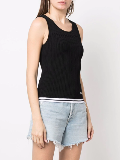 Shop Sonia Rykiel Logo-embroidered Pointelle-knit Tank Top In Schwarz